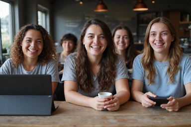 A group of diverse gamers laughing and enjoying a local multiplayer game, showing community.