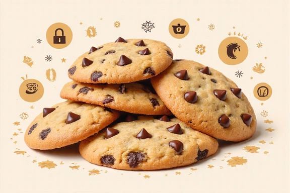 Illustration of various cookies and digital privacy symbols