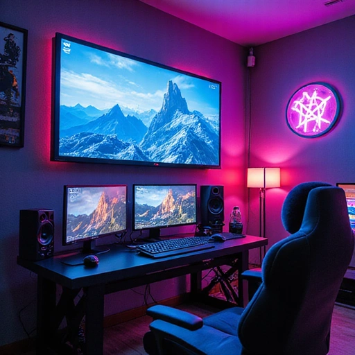 Futuristic gaming setup with neon accents