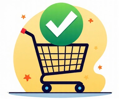 A vibrant illustration of a shopping cart with a checkmark, symbolizing a successful order.